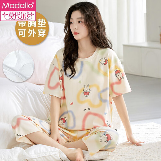 Modal Summer Thin Pure Cotton Pyjamas für Frauen mit Brustpolstern kurze Ärmel geschnittene Hosen Set koreanische süße und modische Baumwollhauskleidung mit Brustpolstern: 679 Barbie Bear M Frauen