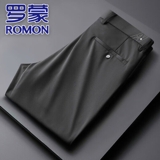 Romon High-End großgröße Ice Seidenhose Herren Sommerfette Casual Hosen lose plus Fett plus elastisches Geschäft Bügelhosen LZ9930 Black 40