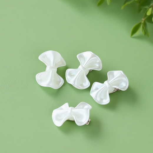 ins simple super fairy temperament bow hair clip gentle sweet girl heart bangs clip side clip Japanese and Korean headdress Pearl white bow hair clip 6 pieces
