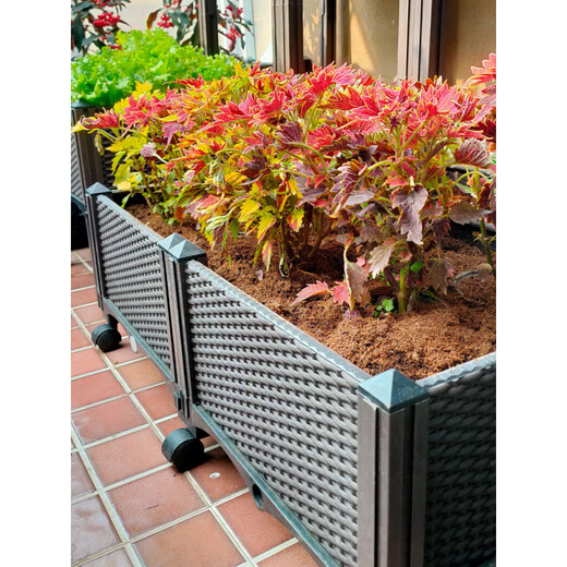 Beyzk große Pflanzkasten Balkon Gemüse Topf Kunststoff Gemüse Kombination Gemüse Pflanztopf Dach Outdoor Blütenbox Lieferrad Rattan gewebte dreifache Triple Box (12040) Hoch 26 Plastik extra groß