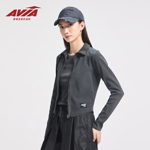 AVIA【鞠婧祎同款】AVIA爱威亚针织薄款外套2025新款复古休闲针织上衣 碳灰 L