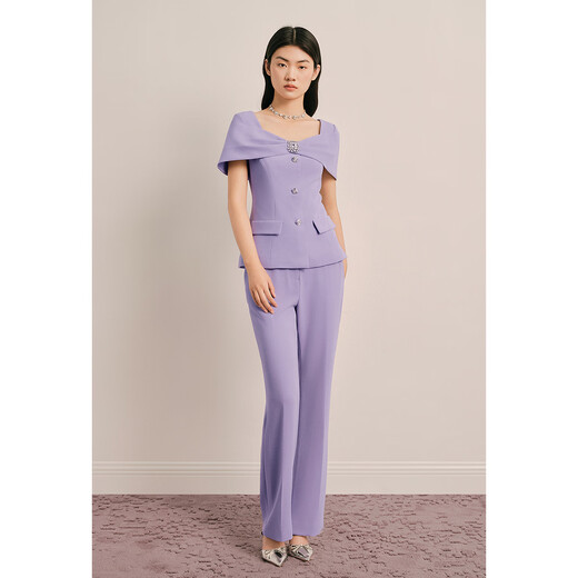 OBBLIGATO Summer Special Sweetheart Neck Diamond Button One-piece Cap Sleeve Design Top Taro Purple Women's Pants S