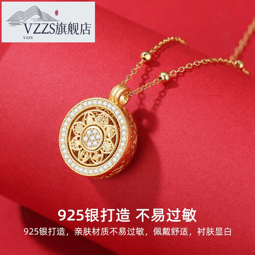 VZZS925 sterling silver national style eight treasures compass necklace women's clavicle chain 18k gold plated high-end round plate pendant 2025 new brand outfit