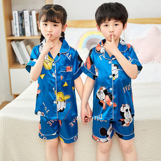 
Chaomeng City summer children's short-sleeved ice silk pajamas boy little girl baby cartoon cute cardigan thin home clothing set 674#boy 170 18 size recommended 140-150cm