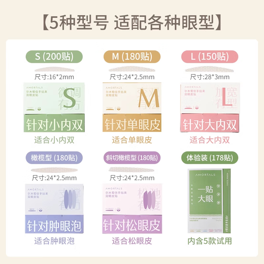 Ermutao double eyelid patch for women, invisible, natural, traceless lace, dedicated to swollen eyelids, single-sided and double-sided official flagship store, trial pack contains 5 styles, a total of 178 patches