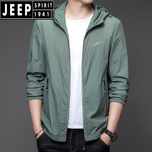 JEEP SPIRIT防晒衣男士夏季薄款户外运动时尚冰丝连帽防防晒服休闲外套衣服 N9928 雾蓝 M 170 105-120斤