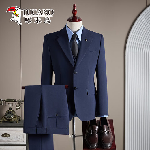 Woodpecker Men's Suit Suit High-end Handsome Business Formal Work Wear 2025 New Slim Casual Suit Jacket Navy Blue (Suit + Pants) 2XL Recommended 150Jin Jin is equal to within 0.5kg