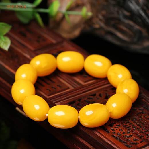 Miaojufu Polish Old Beeswax Bracelet Men's Original Chicken Oil Yellow Amber Bracelet Women's Barrel Beads with Certificate Style 2 (Women's Barrel Beads) 0 Carat Bead Ruler