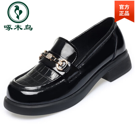 Chaussures en cuir rond de marque de pic pour femmes 2025 Nouveaux chaussures simples à talon épais semelles à sofle en cuir à mi-talons Chaussures pour femmes noir 826 modèles 37