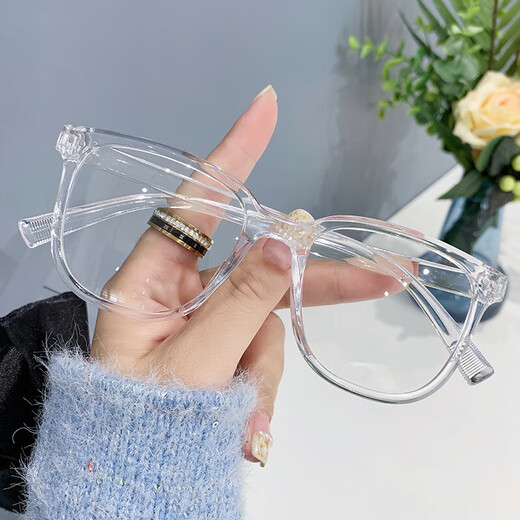 Midai Frame Anti-Blue Light Flat Mirror Unface Artifact versatile men and women same style Internet celebrity anti-Blue Light Glasses 15940 Bright Black Frame [Glass Box + Mirror Cloth] Anti-Blue Light Extra