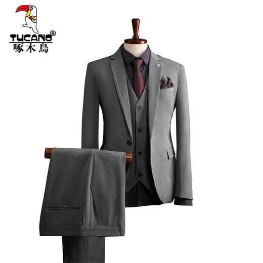 Woodpecker (TUCANO) gray striped suit suit men's business formal casual Korean version slim fit wedding banquet dress men's small suit 9961 fog gray (suit + trousers) XL 52 (125-135Jin Jin equals 0.5 kg)