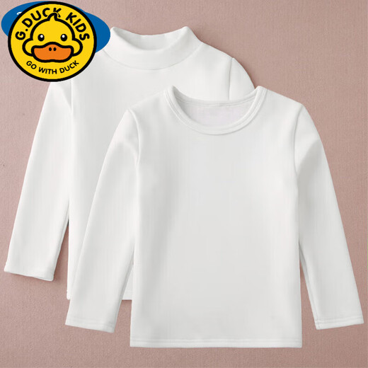G.duck velvet children's white bottoming shirt pure cotton long-sleeved spring and autumn round neck T-shirt for men, girls half turtleneck thickened thermal clothing velvet white-middle collar shirt 110cm