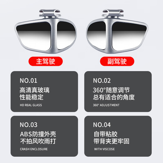 德国后视镜小圆镜汽车盲区广角倒车辅助镜360度超清反光镜小镜子 新升级【珍珠白】左边+右边一对
