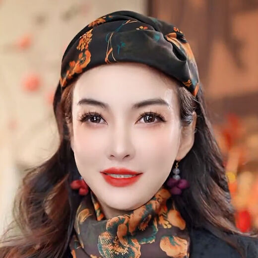 PTAH heavyweight silk mulberry silk handmade half hat to cover white hair and widened headband, retro, simple and versatile headband hat, golden kapok