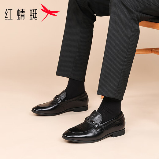 Red Dragonfly men's shoes business leather breathable soft sole formal leather shoes men's slip-on loafers WLA350621 black 41