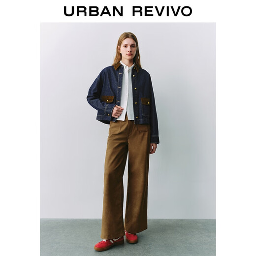 
UR[HOT]2025 autumn new women's denim retro splicing contrast denim jacket UYU850126 blue XS