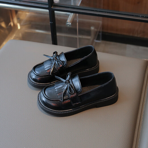 G.duck Little Yellow Duck Girls Leather Shoes Autumn New British Style Black Princess Shoes Little Girls Loafers Soft Sole Children BBW2782/Black 26 Inner Length 16cm