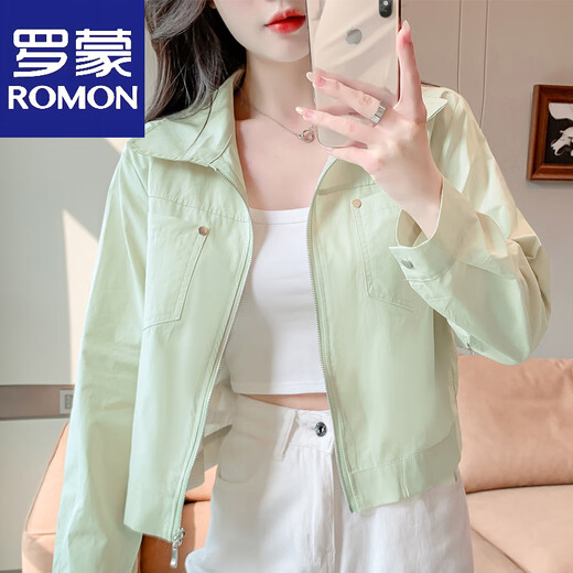 罗蒙（ROMON）2025春夏季新款短款宽松百搭轻薄外套开衫防晒上衣夹克长袖防晒衫 粉红色 S 【建议80-100斤】
