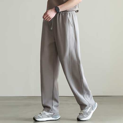 Kuraishi Kazuki Japanese style pleated drawstring solid color sports casual pants men's trousers 2025 autumn new commuter loose straight sweatpants Paris gray plus velvet style XL (recommended 141-155 Jin Jin equals 0.5 kg)
