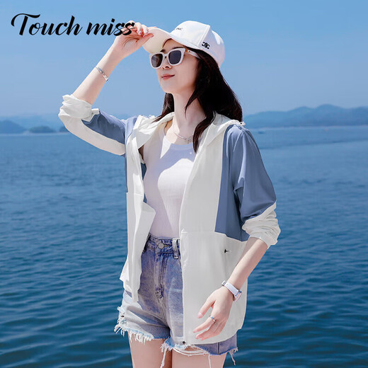 法贝莎高端慵懒风防晒衣女2025夏季新款透气纯色简约休闲长袖连帽外套 白粉色 L