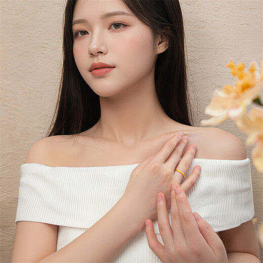 Shipulin 18K gold hammer pattern inlaid with zircon, gift for your own birthday, size 16 ring