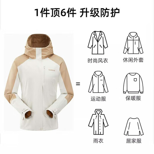 探路者（TOREAD）冲锋衣三合一 户外防风保暖外套抓绒登山服刘昊然同款 女款-极地白/原木色 L