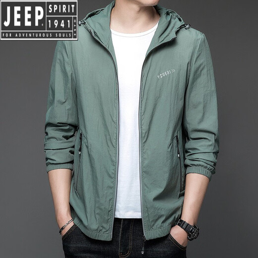 JEEP SPIRIT防晒衣男士夏季薄款户外冰丝连帽防紫外线透气防晒服男款夹克外套 N9928 雾蓝 M 170 105-120斤