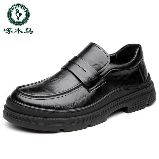
Woodpecker laceless brown men's shoes spring 2025 new big-head business casual leather shoes solid color wide-head loafers GX9923 brown 38