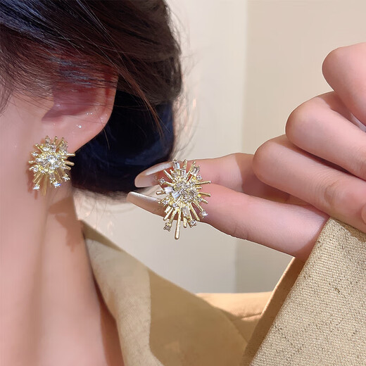 Irregular Fireworks Earrings 2025 New Popular Style Light Luxury High-Quality Autumn and Winter Temperament Earrings Niche Unique Earrings Gold Irregular Fireworks Earrings One Pair