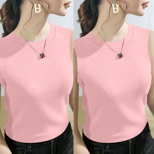 
New round neck solid color vest for women in the summer wear slim fit and slim inside and mother's sleeveless base shirt top K11-white + white XL Recommended 110-125Jin [Jin equals 0.5 kg]
