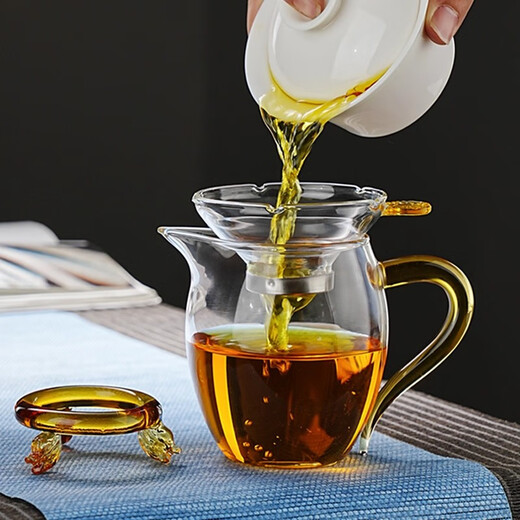 PAKCHOICE glass fair cup with tea drain three-piece set filter tea divider Kung Fu tea set accessories thickened heat-resistant tea making tool