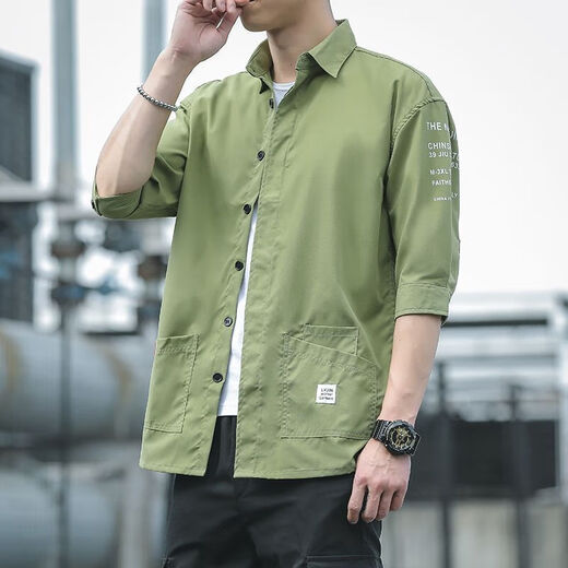 [Vêtements de travail de style coréen] chemise masculine à sept points à manches longues à manches longues à manche à manche à manche à mi-manche