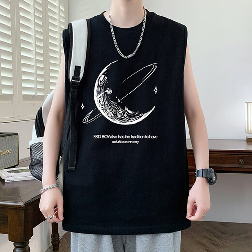 Aoxuanjue vest men's summer men's round neck sleeveless quick-drying high-end trendy brand vest casual sweatshirt t men's clothes 1708 black XL suggests 110-130Jin [Jin equals 0.5 kg]