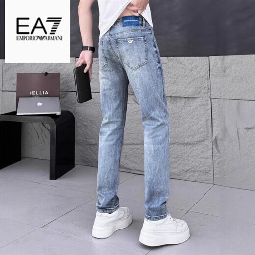 EMPORIO ARMANI EA7阿玛尼牛仔裤男2025新款直筒夏季薄款百搭修身男裤潮牌裤子男士 灰色 6227-AJHH 28