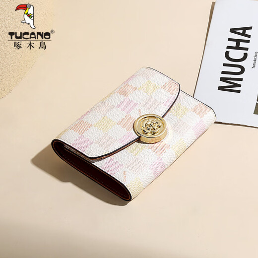 Woodpecker (TUCANO) 2025 new color block retro card bag trendy and exquisite light luxury short coin wallet women's wallet light pink