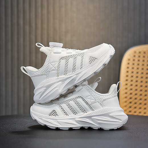 Huilirui zapatos deportivos infantiles zapatos blancos 2025 primavera nueva estilo de malla malla calzado gris sesures de la escuela primaria ligera 15246-blanca 31
