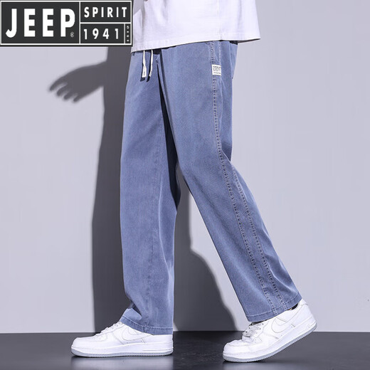 JEEP SPIRIT天丝垂顺休闲裤男夏季薄款2025新款潮牌直筒宽松冰丝阔腿牛仔长裤 1048=浅蓝色 M (建议体重 90-115 斤)