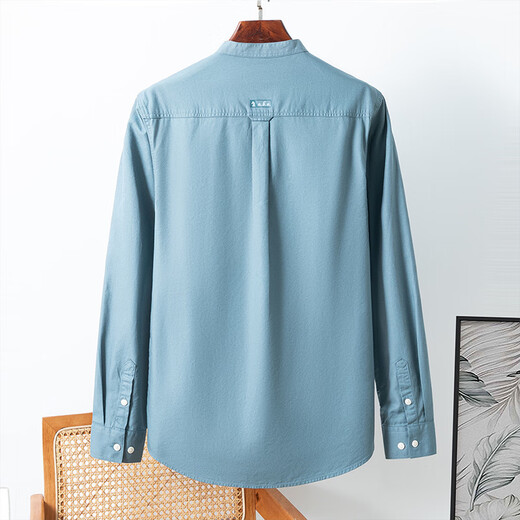 Gosram Henry collar shirt green cotton stand collar long sleeve men's spring and autumn stylish slim pocket work style shirt H_111 green stand collar pocket long sleeve shirt 40