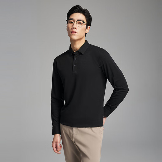 Youngor long-sleeved POLO shirt men's wool blended fabric men's POLO shirt soft and comfortable 2025 new style black VLYM519960ACA XL (recommended 150-165Jin Jin equals 0.5kg)