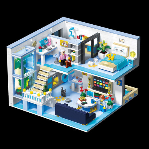 Chinesische Baustein Duplex Apartment Street View Cat Star Villa Hut Girl Serie versammelte Kinderspielzeug Wangwang Fashion Home 1048 Pellets