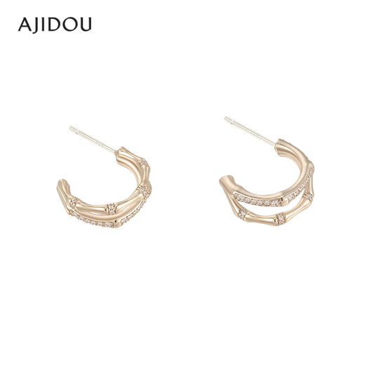 AJIDOU Ajidou earrings, the same style in offline malls, Bamboo Wishes series, fashionable double-layered bamboo zircon earrings, versatile
