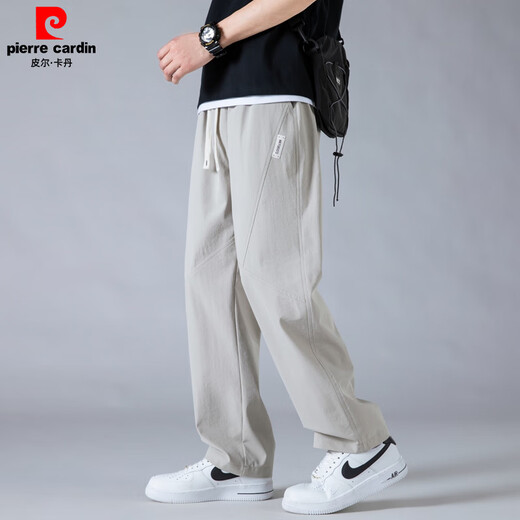 皮尔卡丹（pierre cardin）男士冰丝裤子2025夏季薄款透气速干直筒裤卡其宽松垂感弯刀休闲裤 军绿色6636 4XL