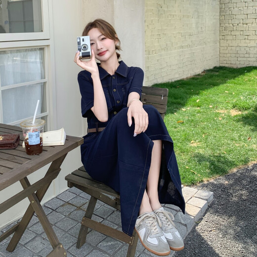 拉夏贝尔（La Chapelle）轻熟风御姐气质通勤牛仔连衣裙女2025夏季新款时尚复古收腰衬衫裙 图片色  L 建议135斤以内