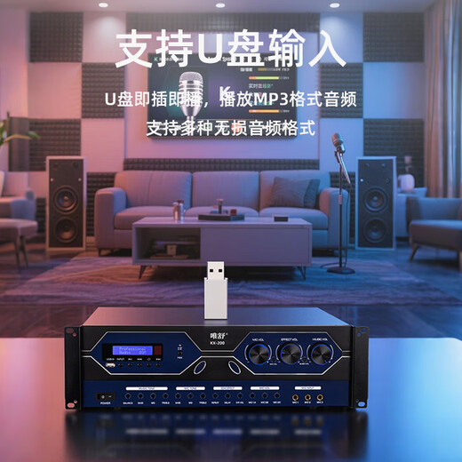 Weishu KX-200 professional card package amplifier supports Bluetooth FBX anti-howling multi-functional smart amplifier home theater 200W*2 high-power KTV audio amplifier