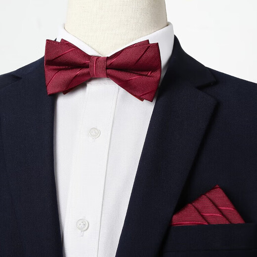 Red bow tie wedding male groom wedding suit bow high-end engagement groomsman tie knot-free solid color burgundy twill bow tie