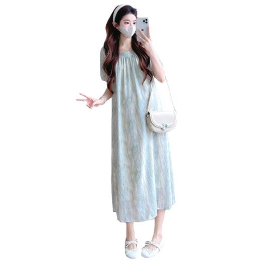 Gememan Entbindheitskleid Sommer 2025 Neues High-End-Mutterschaftskleid Lose große modische bauchbedeckte Langrock-Chiffon-Rock-Bildfarbe XL (Empfohlen 130-150jin [Jin ist gleich 0,5 kg])