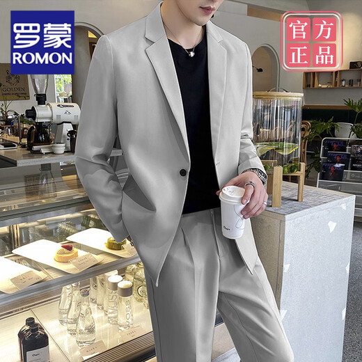 Romon (Romon) Traje casual guapo para hombres en primavera y otoño, estilo ligero y maduro, chaqueta de traje cayendo y versátil para hombres, traje de alta gama de Internet Celebridades de alta gama + pantalones de nueve puntos (set de 2 piezas) (90-jin [Jin equivale a 0.5 kg])