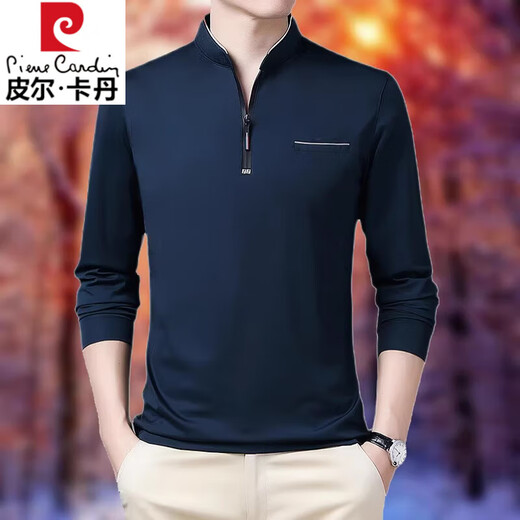 Pier Cardin Pure Cotton Longärmedose T-Shirt Herrengeschäft Casual Thin T-Shirt Tops im Frühling und Herbst mittleren Alters Halsbasis-Hemd-Hemd 6623 Black M 165 Vorschläge 120 Jin [Jin entspricht 0,5 kg]