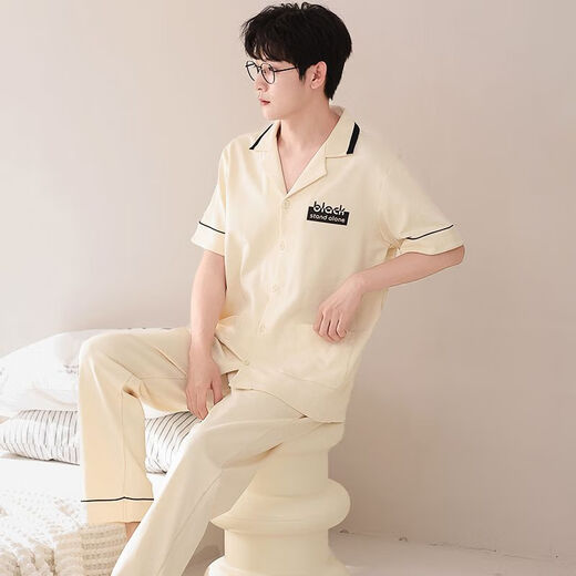 雅鹿春夏季睡衣男士短袖长裤休闲简约开衫纯棉薄款家居服莱卡弹力套装 CTWM6227莱卡棉男款睡衣 L