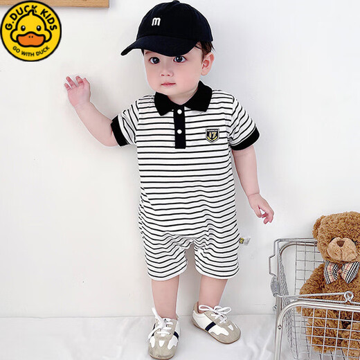 G.DUCKKIDS men and women's onesie in summer thin children's clothing newborn baby clothes 0-1345689 months 2 years old pure cotton black square collar short sleeve 80cm 80